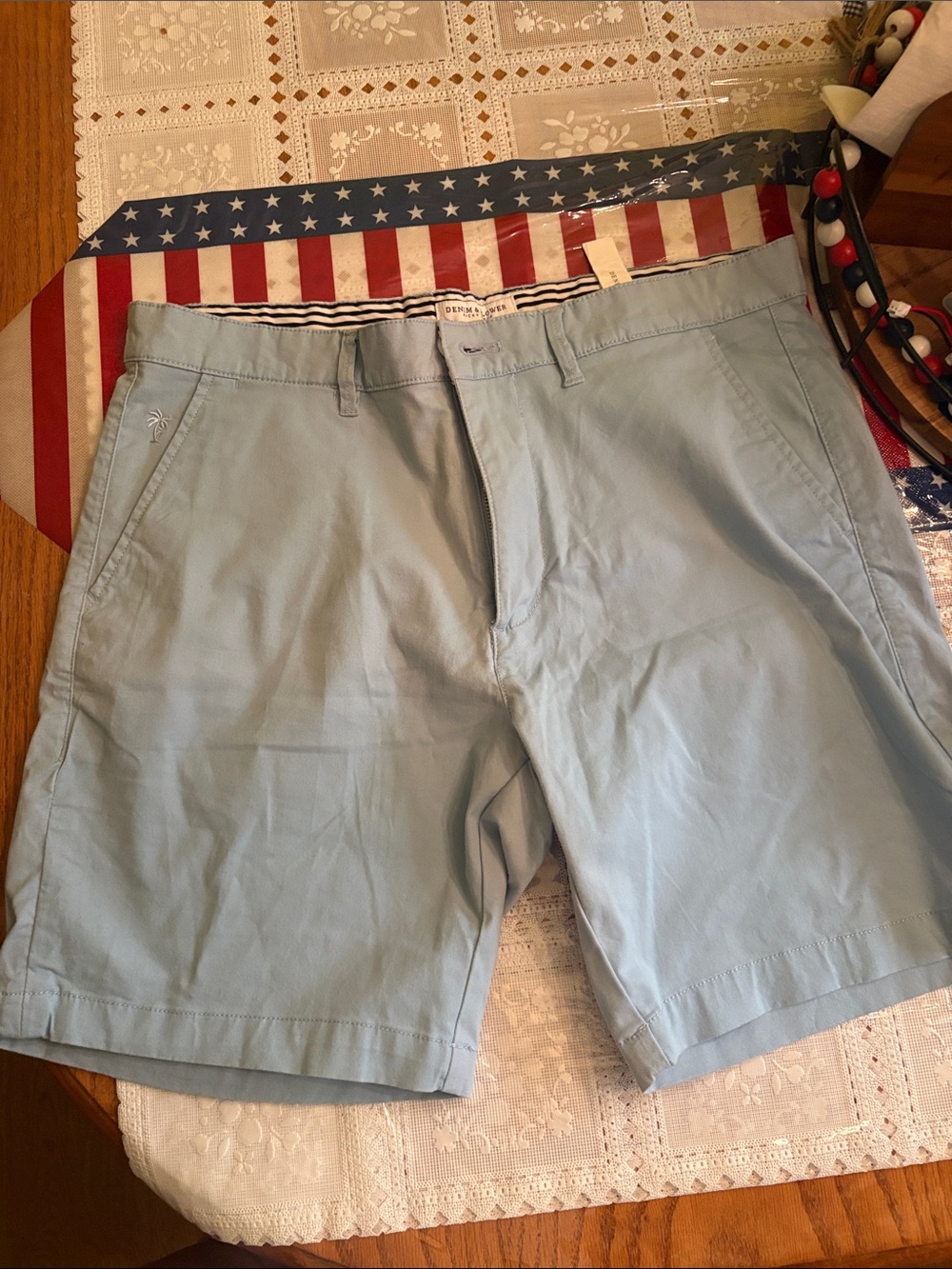 Denim & Flower Light Blue Flat Front Chino Shorts